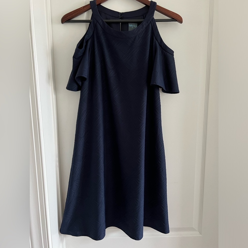 Gabby Skye Navy Cold Shoulder Dress